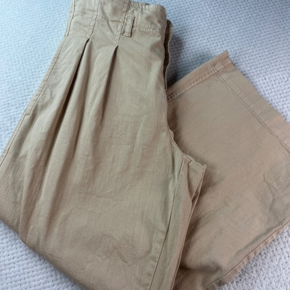 Maeve Anthropologie Womens 2P Tan Pleated High Rise Wide Leg Cropped Pants Khaki - Picture 1 of 10